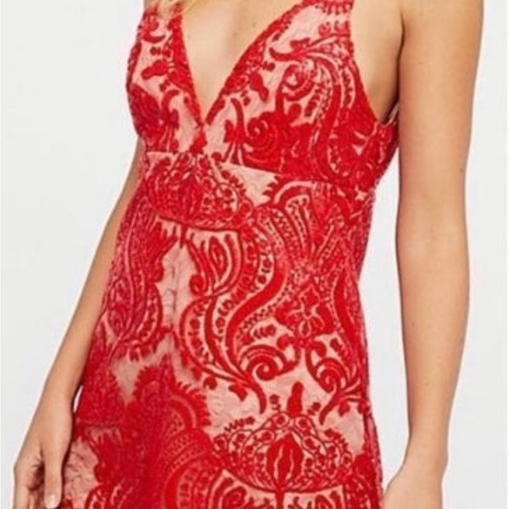 Free People Womens Night Shimmers Lace Sequined Red Dress Unworn Size 2